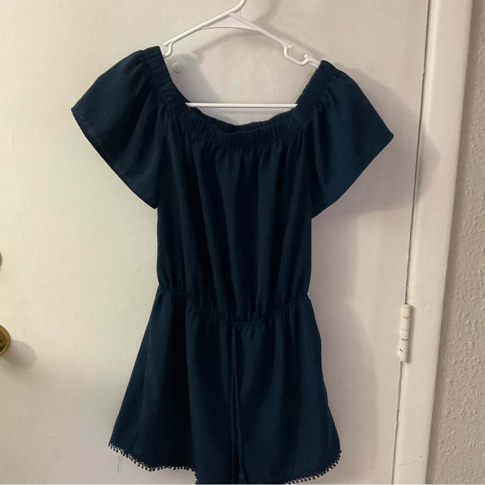 Bebop Navy Blue Off the Shoulder Romper M Boho Festival Casual Western Nautical